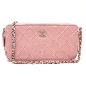 CHANEL Authentic Pink Lambskin Leather Logo Wallet